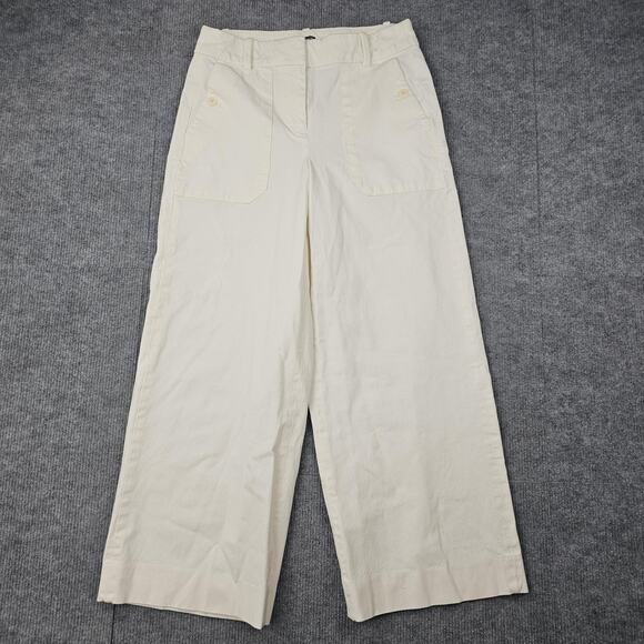 J Crew Pants Womens 2 Ivory Wide Leg High Rise Patch Pocket Preppy Nautical - Picture 1 of 7